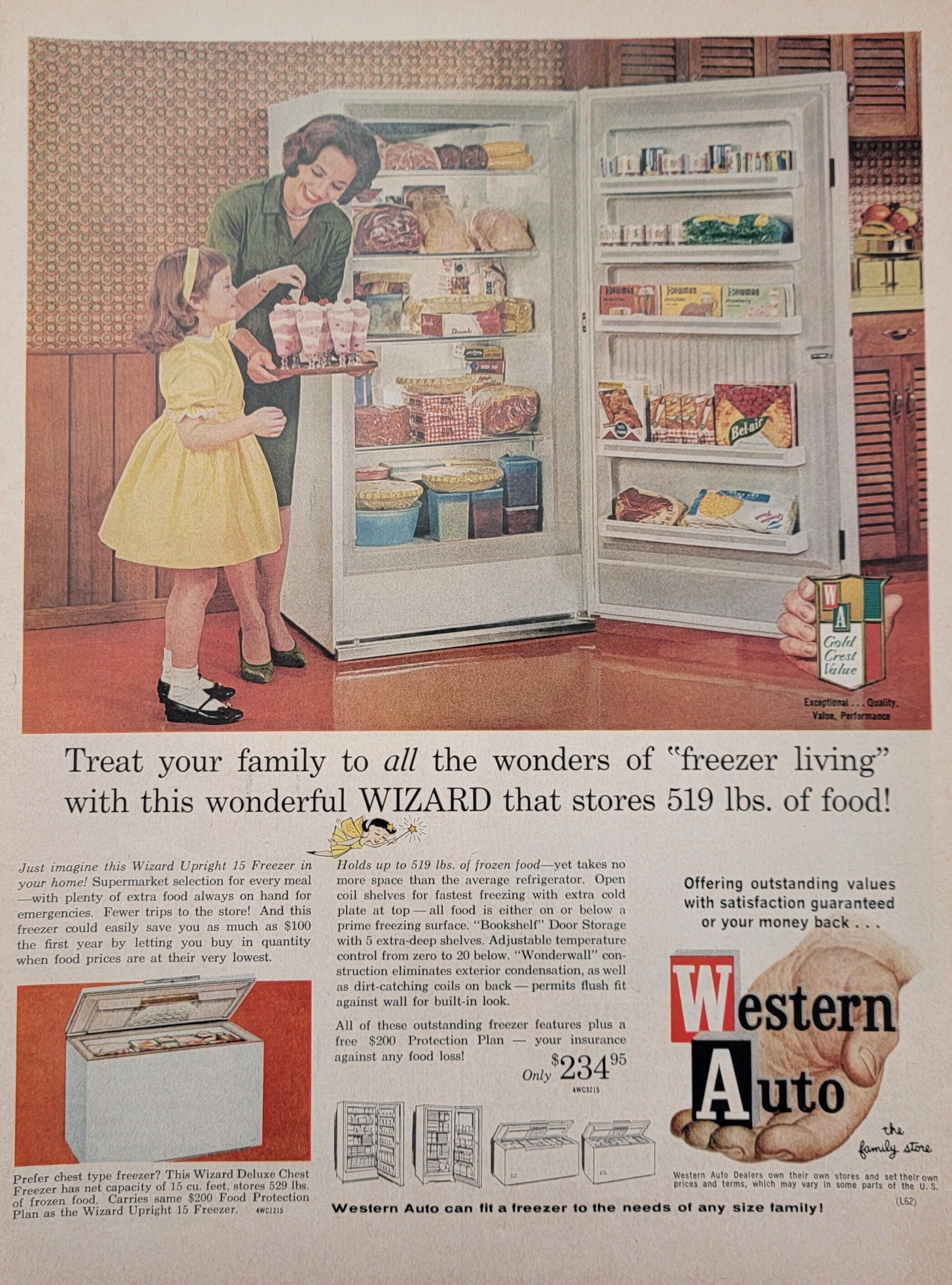 1962 Western Auto Wizard Refrigerator Ad: Vintage Kitchen Decor