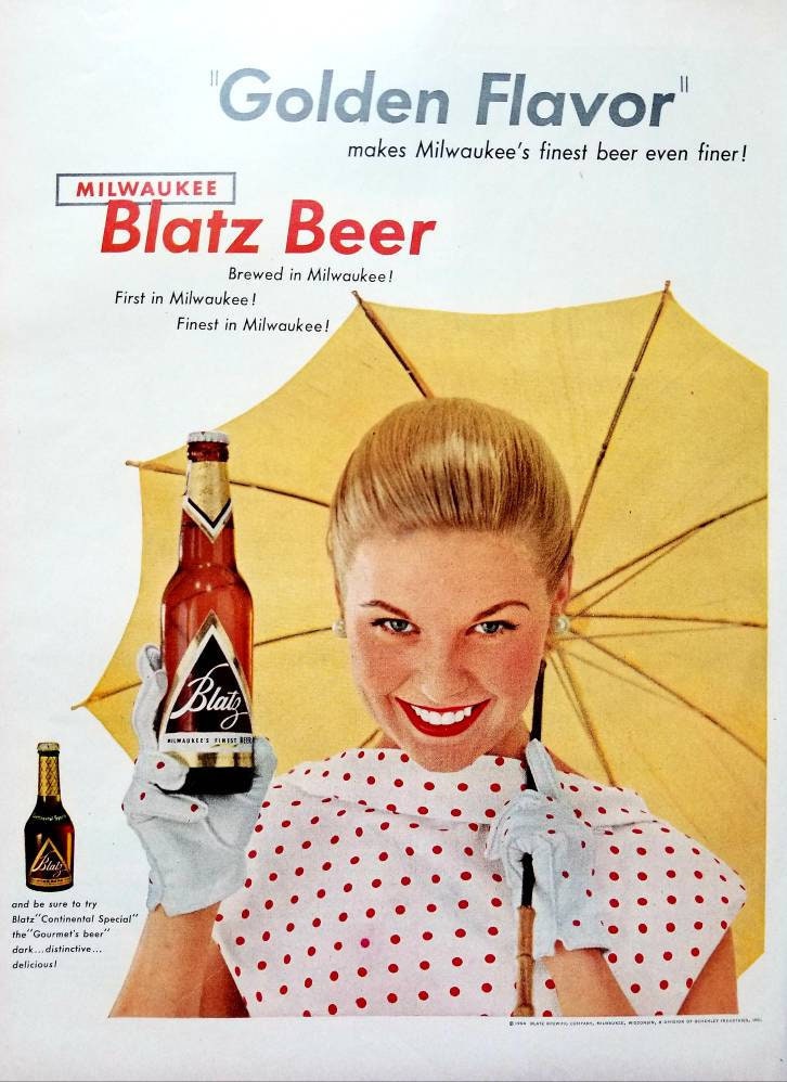 1954 Blatz Beer Ad: Vintage Man Cave Bar Decor, Kitchen Wall Art