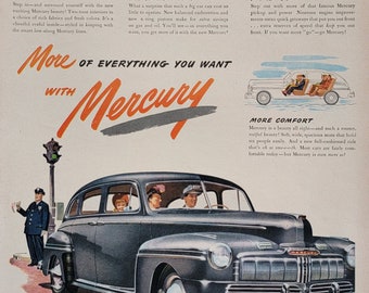 1946 Mercury Car Ad: Vintage Automotive Wall Art, Man Cave Decor, Magazine Print Advertisement