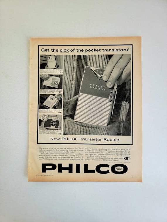 1959 Philco Transistor Radio Vintage Anuncio Sala de Música Arte de pared  Arte único Vintage Radio Ad Man Cave Decor Sala de juegos Revista Anuncio -   México