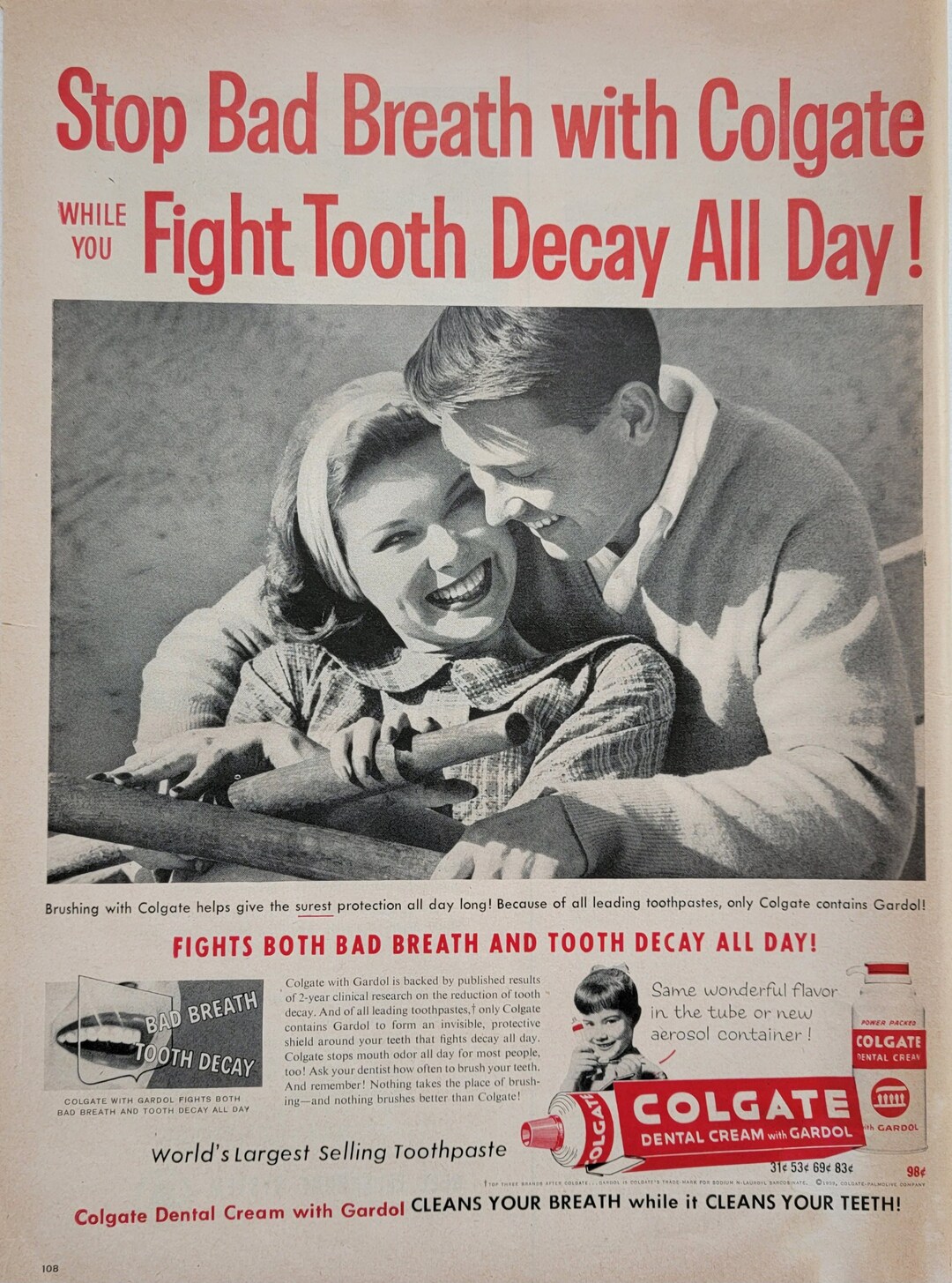 1959 Colgate Toothpaste Vintage Advertisement Bathroom Wall Art Dentist ...
