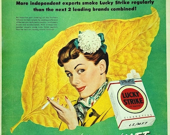 1947年 Lucky Strike ヴィンテージ広告 額装 USA雑誌 当時物 1940年代のヴィンテージ ラッキーストライクタバコ オリジナル印刷広告
