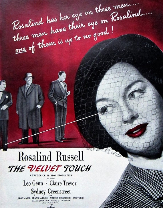 1948 The Velvet Touch Vintage Movie Poster Print Rosalind Russell Bedroom Wall Art Movie Decor Magazine Movie Ad Classic Movie Poster
