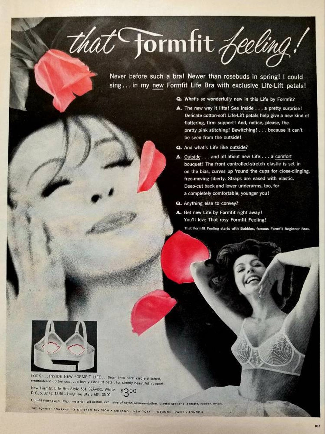 Playtex Bras, Bra, Full Page Vintage Print Ad 