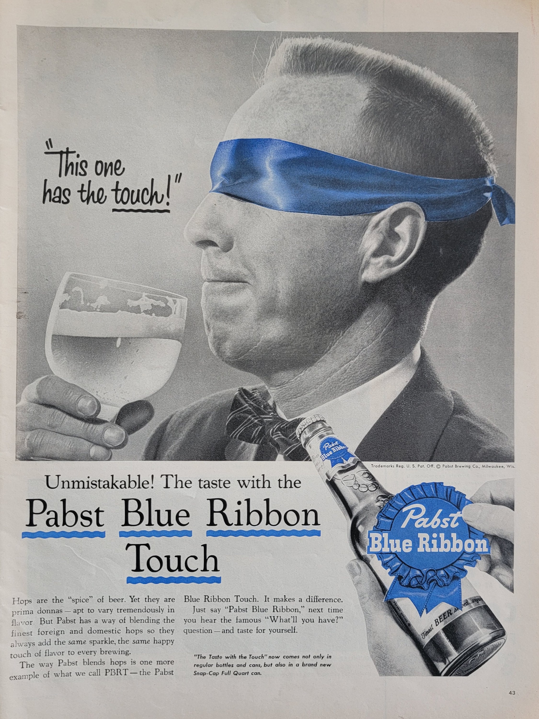 1956 Pabst Blue Ribbon Beer Vintage Advertisement Kitchen Decor