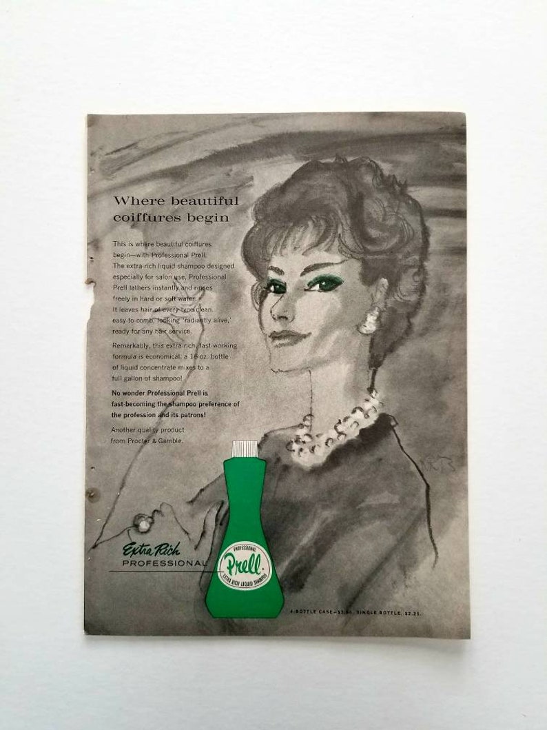 1958 Prell Shampoo Vintage Advertisement Bathroom Wall Art Beauty Salon Decor Beautician Art Original Magazine Print Ad Unique Art