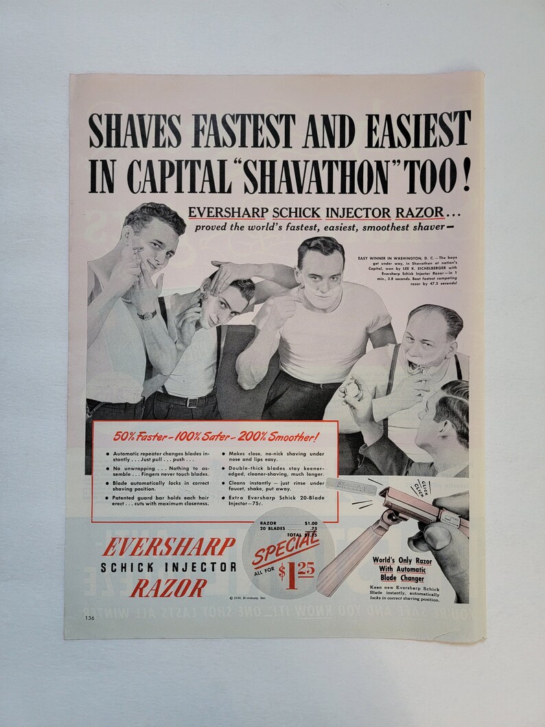 1946 Schick Eversharp Razor Ad: Vintage Barber Shop Decor, Men's ...
