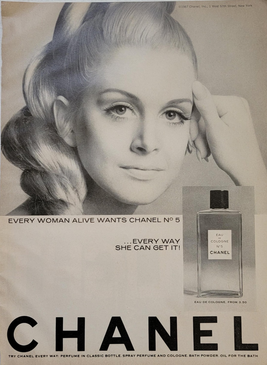 1967 Chanel No. 5 Perfume Ad: Vintage Bedroom Decor Fragrance Magazine