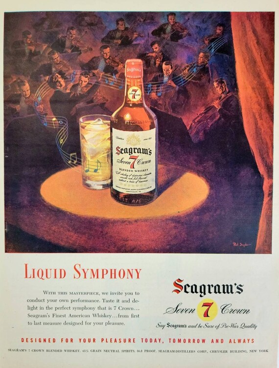 Пару постеров старой рекламы алкоголя. Бурбон Seagram’s Seven Crown Пару постеров старой рекламы алкоголя. Бурбон Seagram’s Seven Crown История,Алкоголь,Крепкие напитки,Реклама