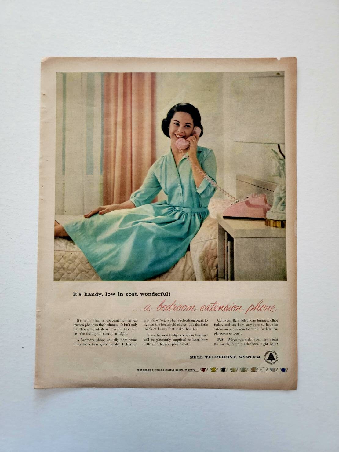 ヴィンテージ広告 Bell Telephone 女の子 レトロ 額入 1958 Bell Telephone Systems Vintage Advertisement Vintage Phone