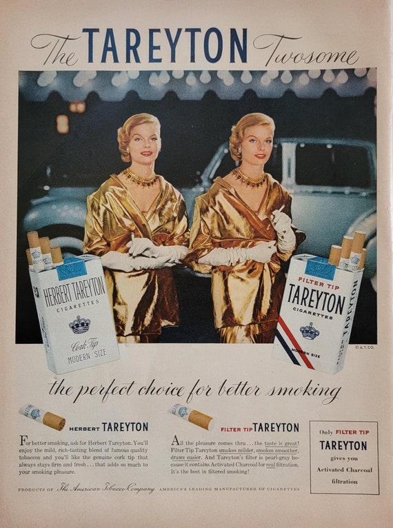 1955 Herbert Tareyton Cigarettes Ad: Vintage Bar Man Cave Decor, Women  Smoking, Tobacco Advertisement