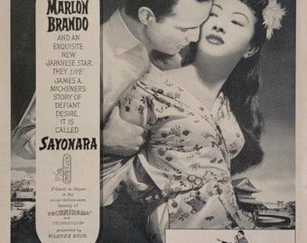 1957 Sayonara Vintage Movie Poster Print Marlon Brando Miiko Taka Movie Decor Magazine Ad Classic Movie Poster Celebrity Art Home Theater