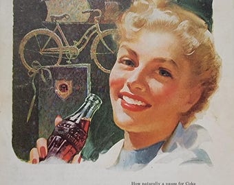1953 Coca-Cola Ad: Vintage Kitchen Decor, Retro Diner Wall Art, Coke Magazine Print Advertisement
