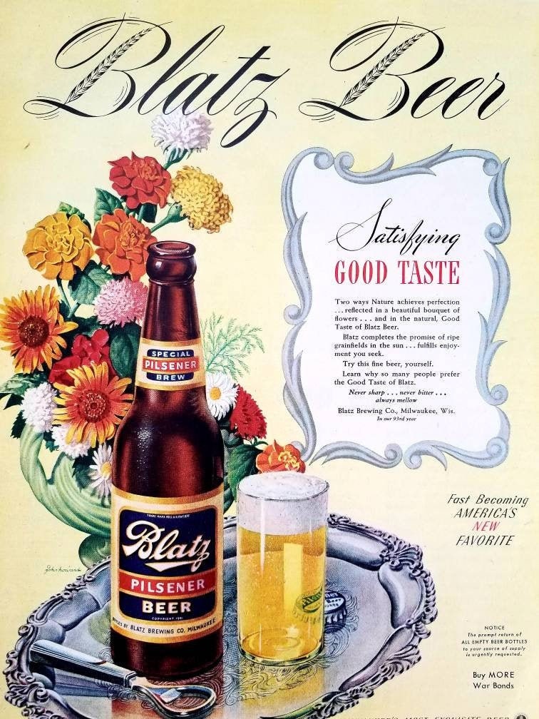 1947 Blatz Beer Bottle Ad Refrigerator Tool Box  Magnet 