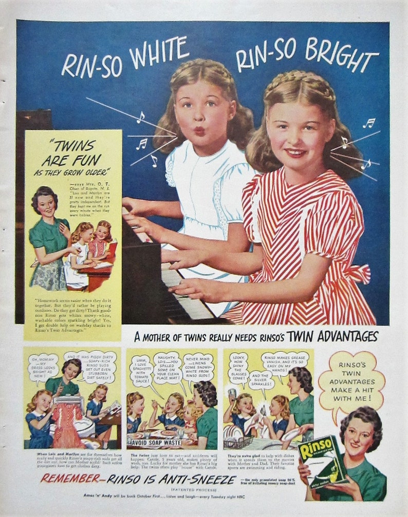 Vintage Magazine advert poster reproduction. Rinso Washing powder