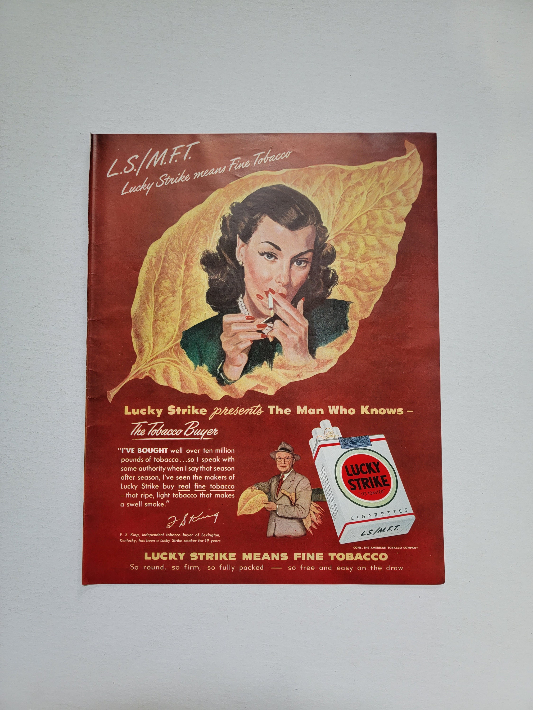 1948 Lucky Strike Cigarettes Ad: Vintage Man Cave Game Room Decor, Tobacco  Magazine Advertisement