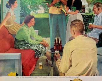 1952 Beer Vintage Advertisement Vintage Bar Wall Art Kitchen Decor Original Magazine Print Ad Douglass Crockwell Art Americana Unique Art