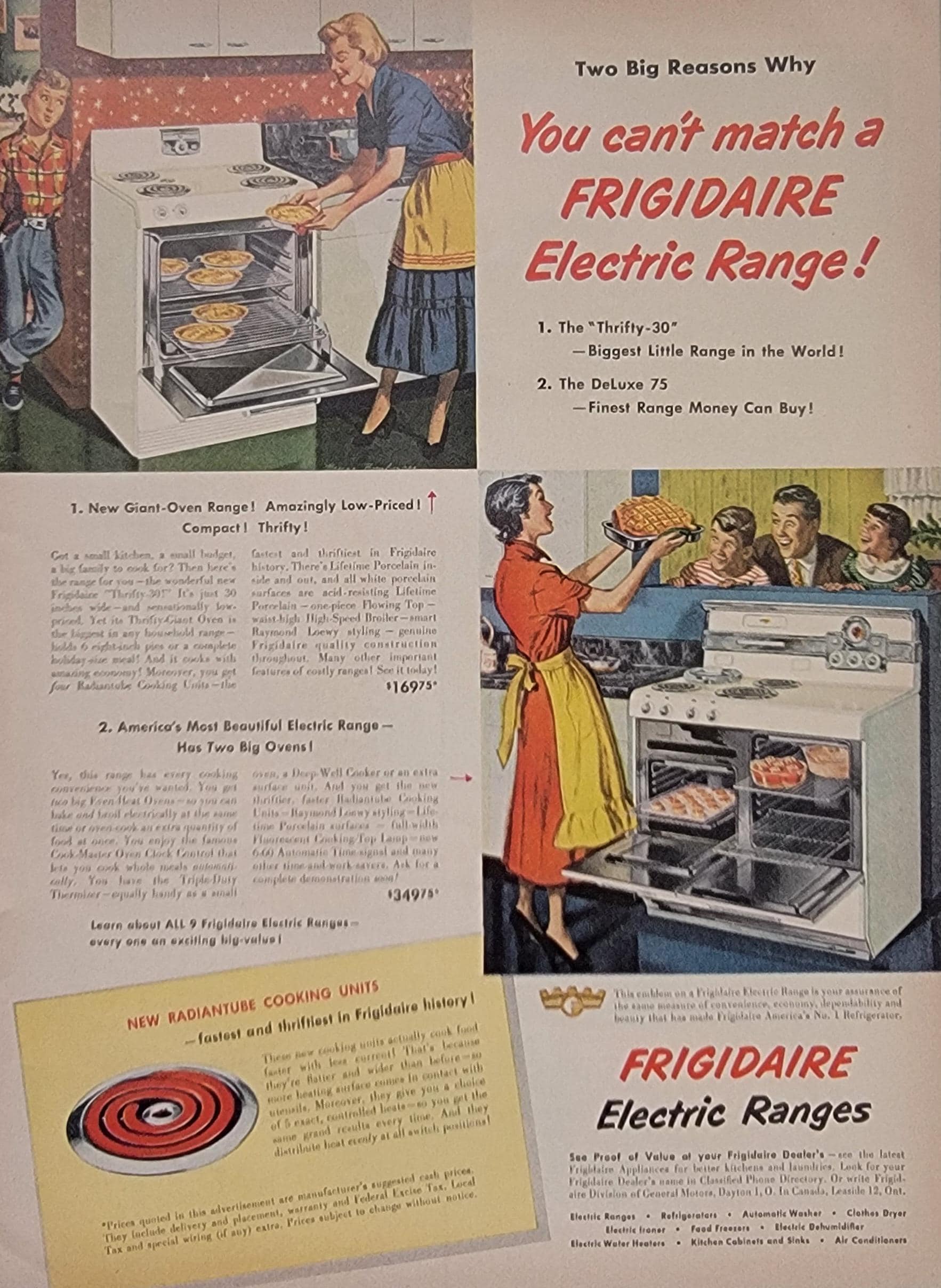 1950s Frigidaire 食洗機広告ポスター レトロ 1950 Frigidaire Electric Range Ad: Vintage Kitchen Wall Art