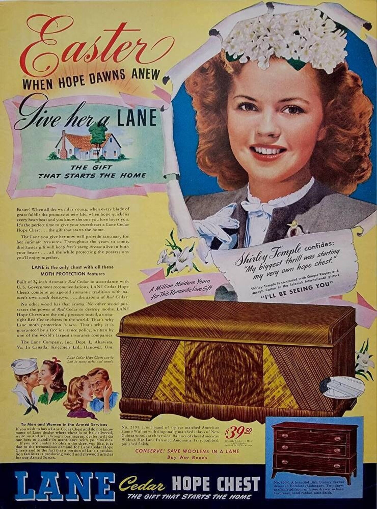 1945 Lane Cedar Chest Vintage Advertisement Shirley Temple Etsy