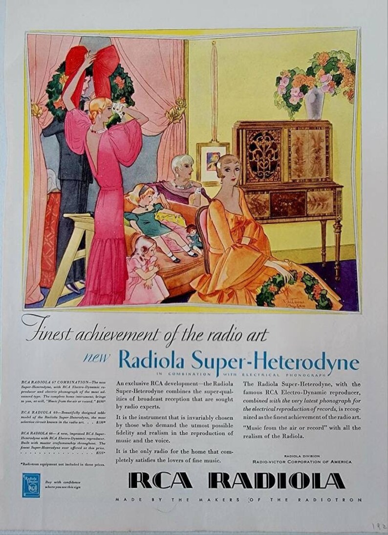 1929 RCA Radiola Super-Heterodyne Radio Vintage Advertisement Music Room Wall Art Music Decor Art Deco Decor Magazine Ad Antique Radio Ad image 1