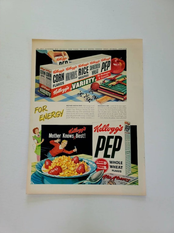 1948 Kellogg's Cereal Vintage Advertisement Kitchen Wall Art Dining Room  Decor Corn Flakes Ad Pep Cereal Magazine Ad Vintage Kitchen Decor - Etsy