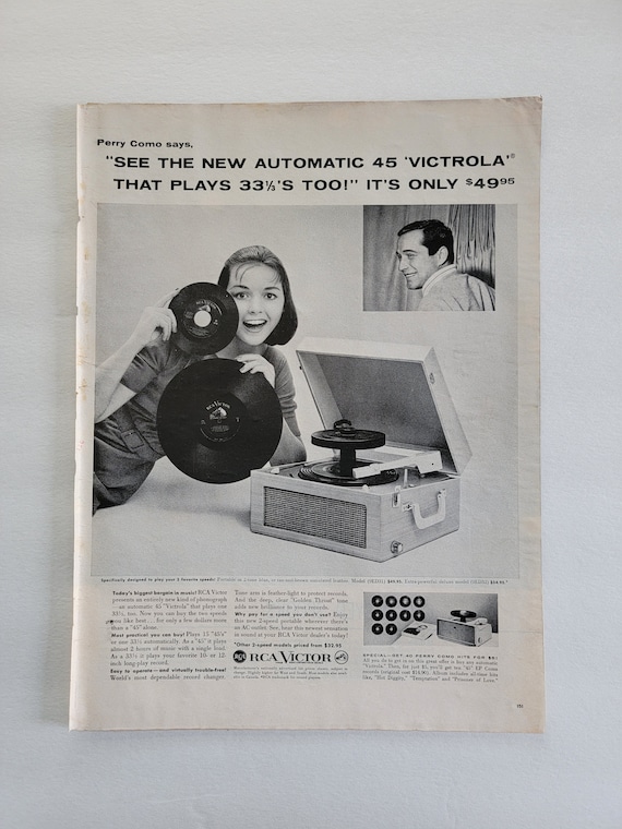 1957 RCA Victor Record Player Ad: Perry Como, Vintage Music Room