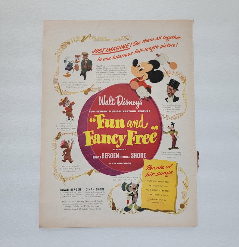 1947 Walt Disneys Fun And Fancy Free Movie Ad Vintage Mickey Mouse 1947-walt-disneys-fun-and-fancy-free-movie-ad-vintage-mickey-mouse
