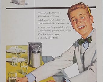 1954 Coca-Cola Ad: Vintage Kitchen Decor, Retro Diner Wall Art, Coke Magazine Print Advertisement