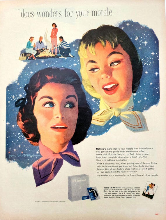 1958 Kotex Napkins Ad: Vintage Bathroom Decor Magazine Print Advertisement