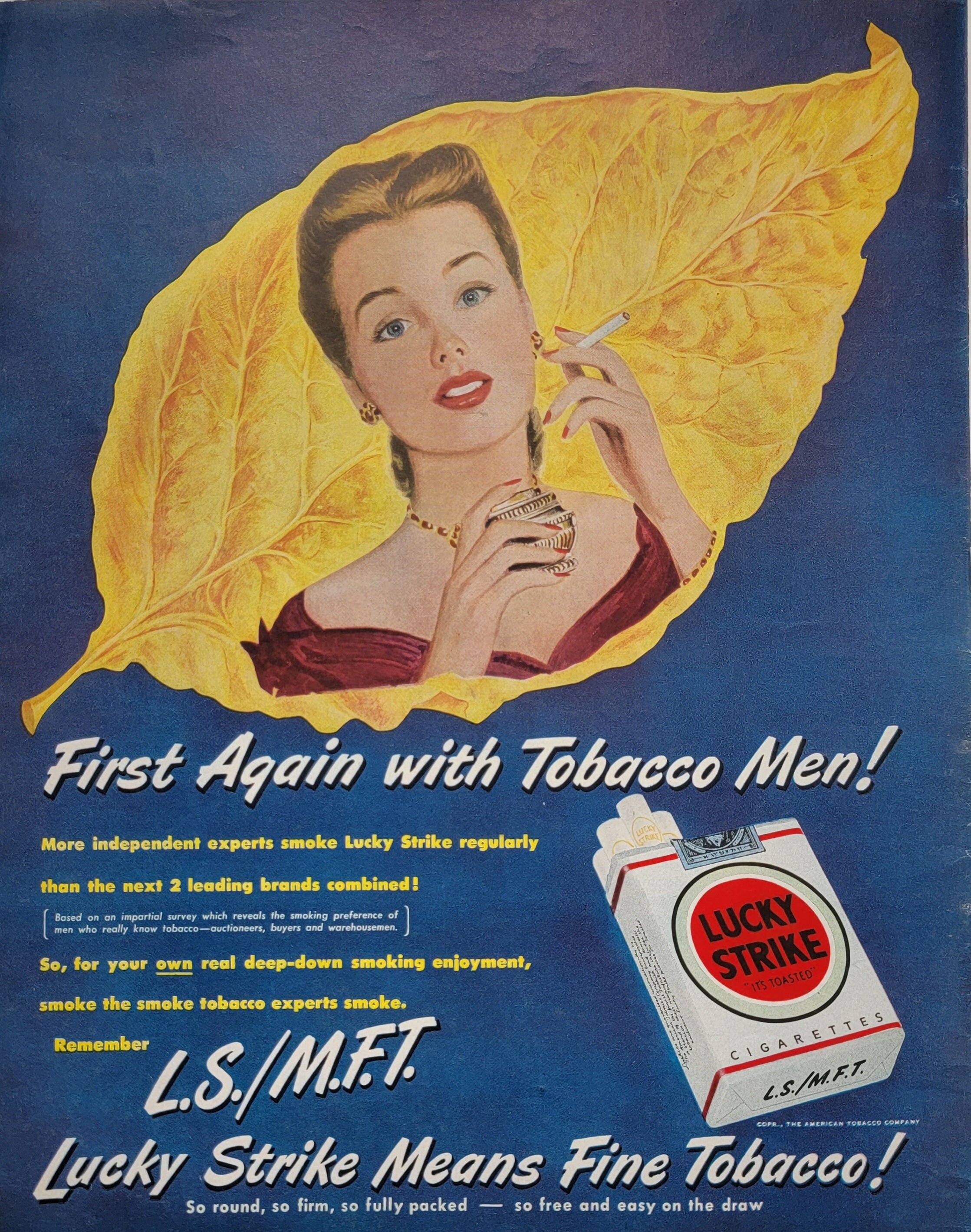 1949 Lucky Strike Cigarettes Vintage Advertisement Man Cave Wall