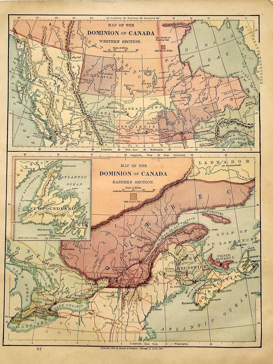 Antique 1890 Map of Canada / Map Wall Art / Office Decor / | Etsy