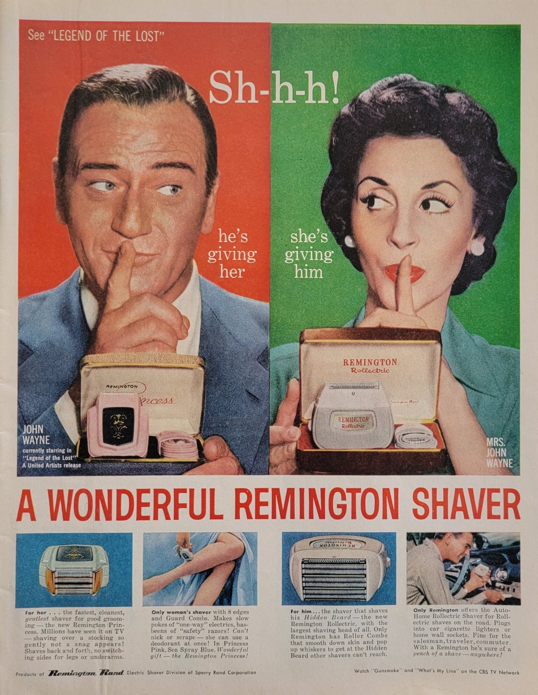 1957 Remington Shaver Electric Razor John Wayne Vintage Advertisement