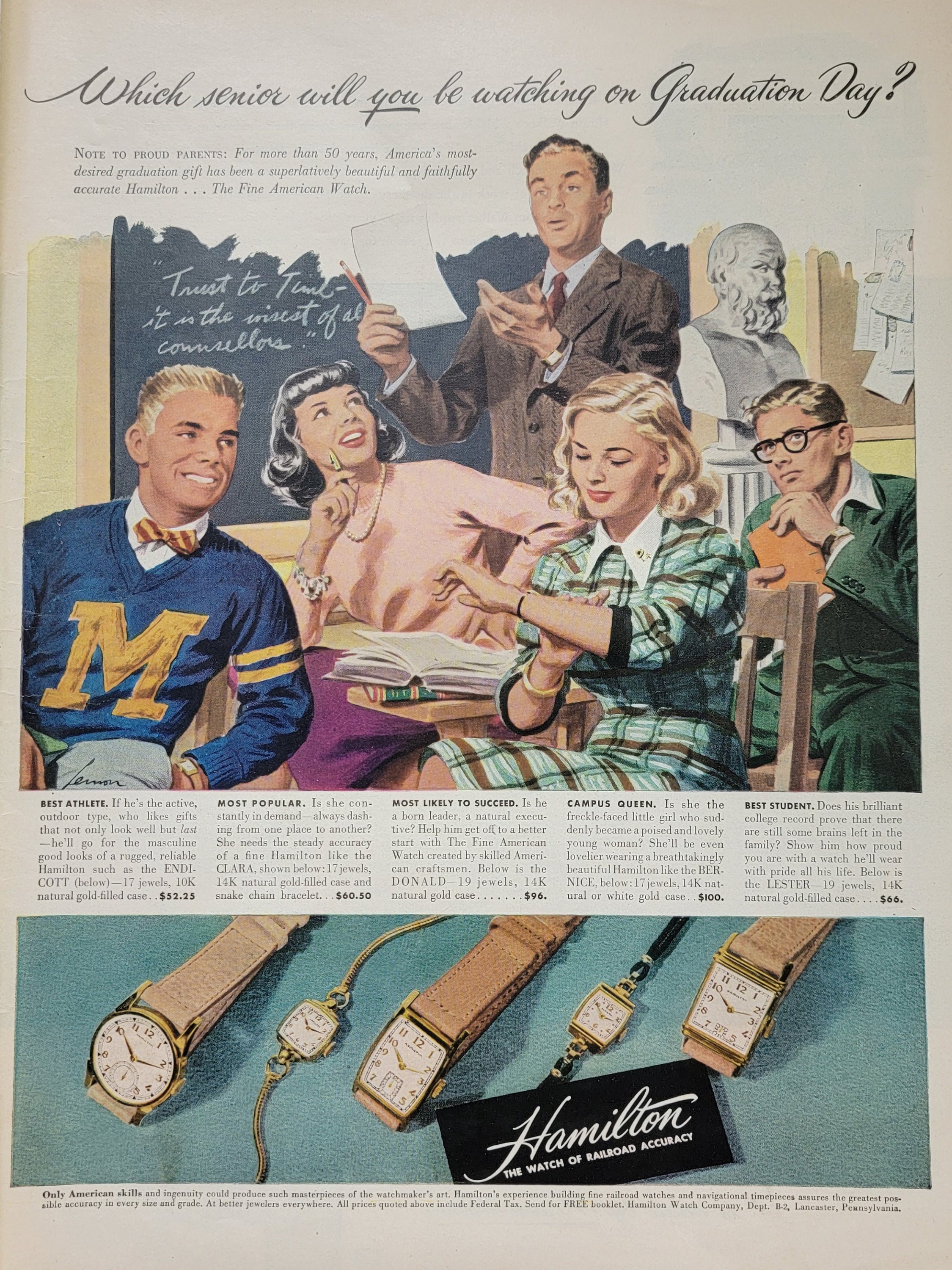 1947 Hamilton Watches Vintage Advertisement Vintage Wall Art