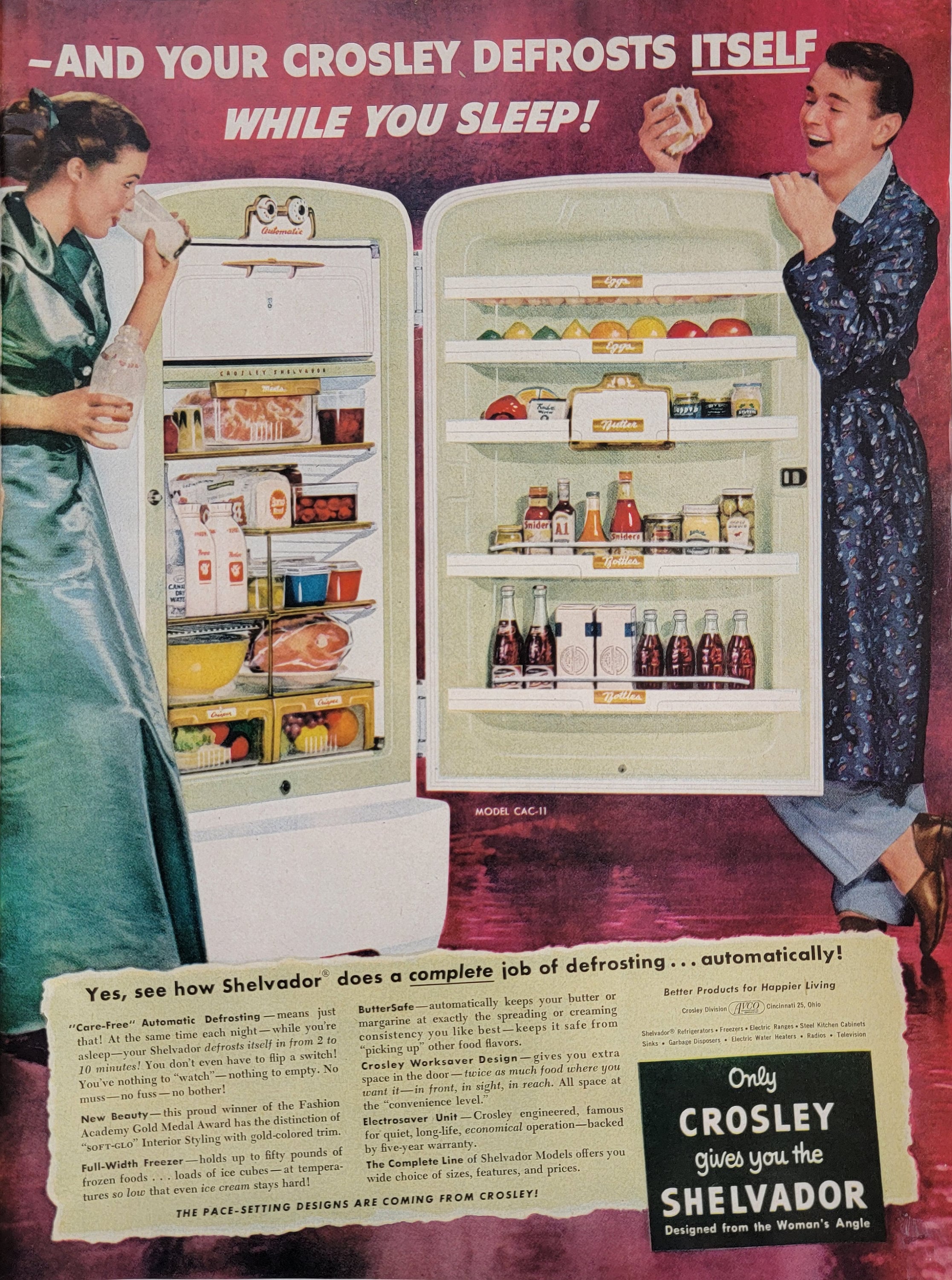 1951 Crosley Shelvador Refrigerator Freezer Ad: Vintage Kitchen 