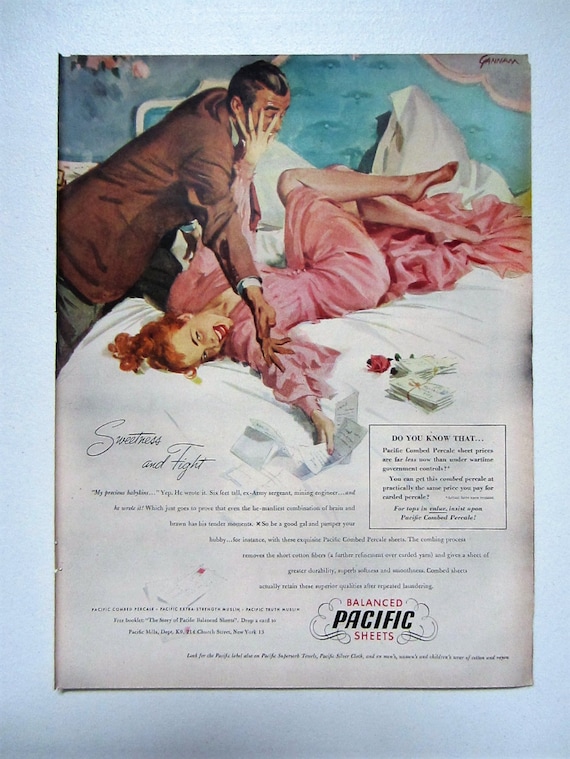 VTG 1948 Orig Magazine Ad Balanced Pacific Sheets GONE GAL Illustrated