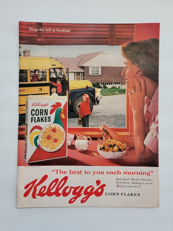 1961 Kellogg's Corn Flakes Cereal Vintage Advertisement Kitchen
