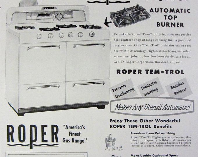 1956 Roper Gas Range Vintage Advertisement Kitchen Wall Art Etsy