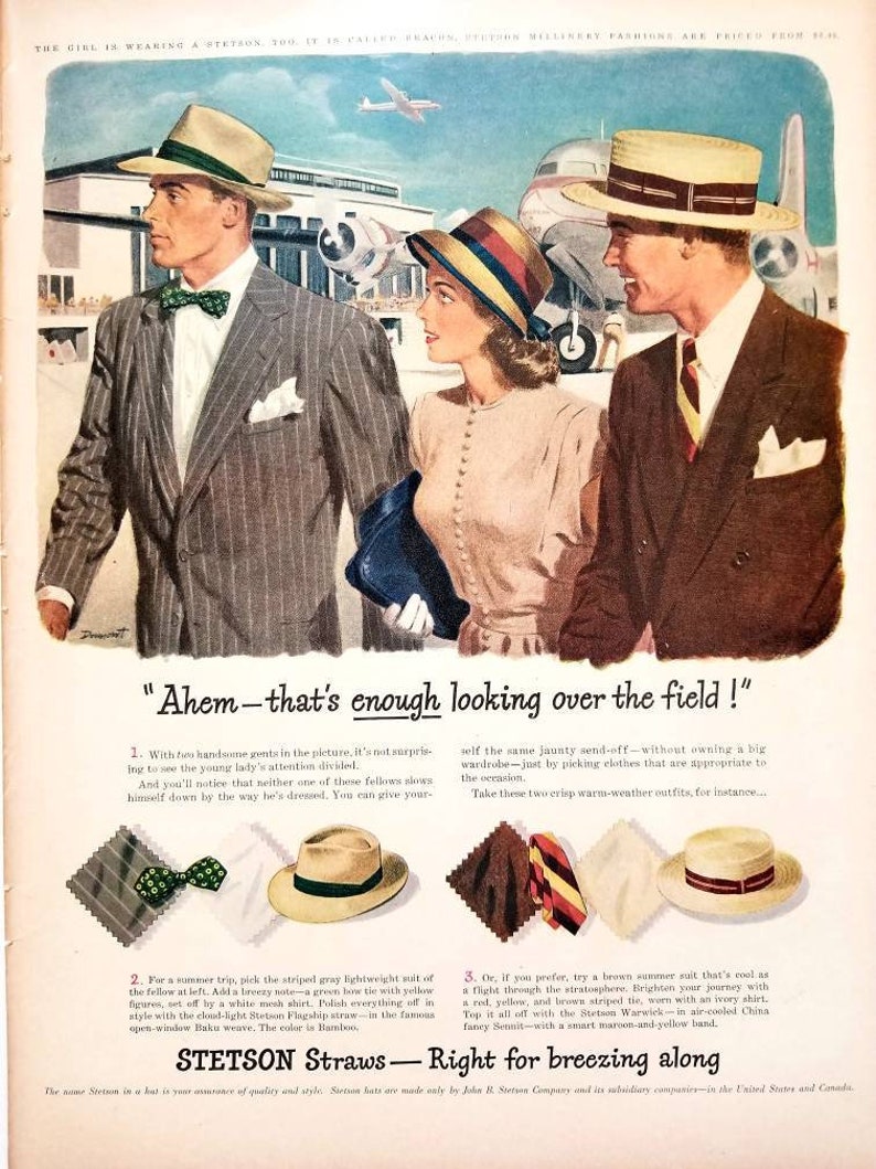 1947 Stetson Hats Vintage Advertisement Bedroom Decor Mens - Etsy