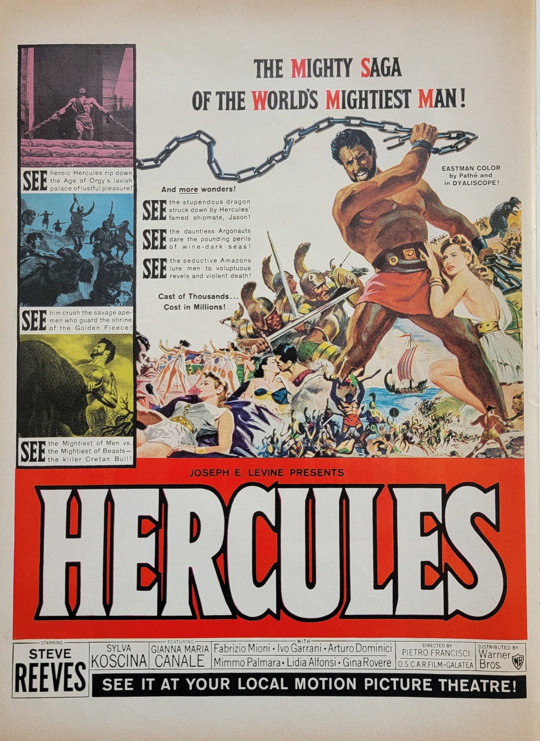 1959 Hercules Vintage Movie Poster Print Steve Reeves Movie Decor