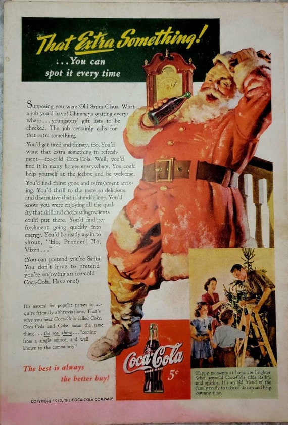 1942 Coca Cola Vintage Advertisement 1940s Christmas Wall Art - Etsy