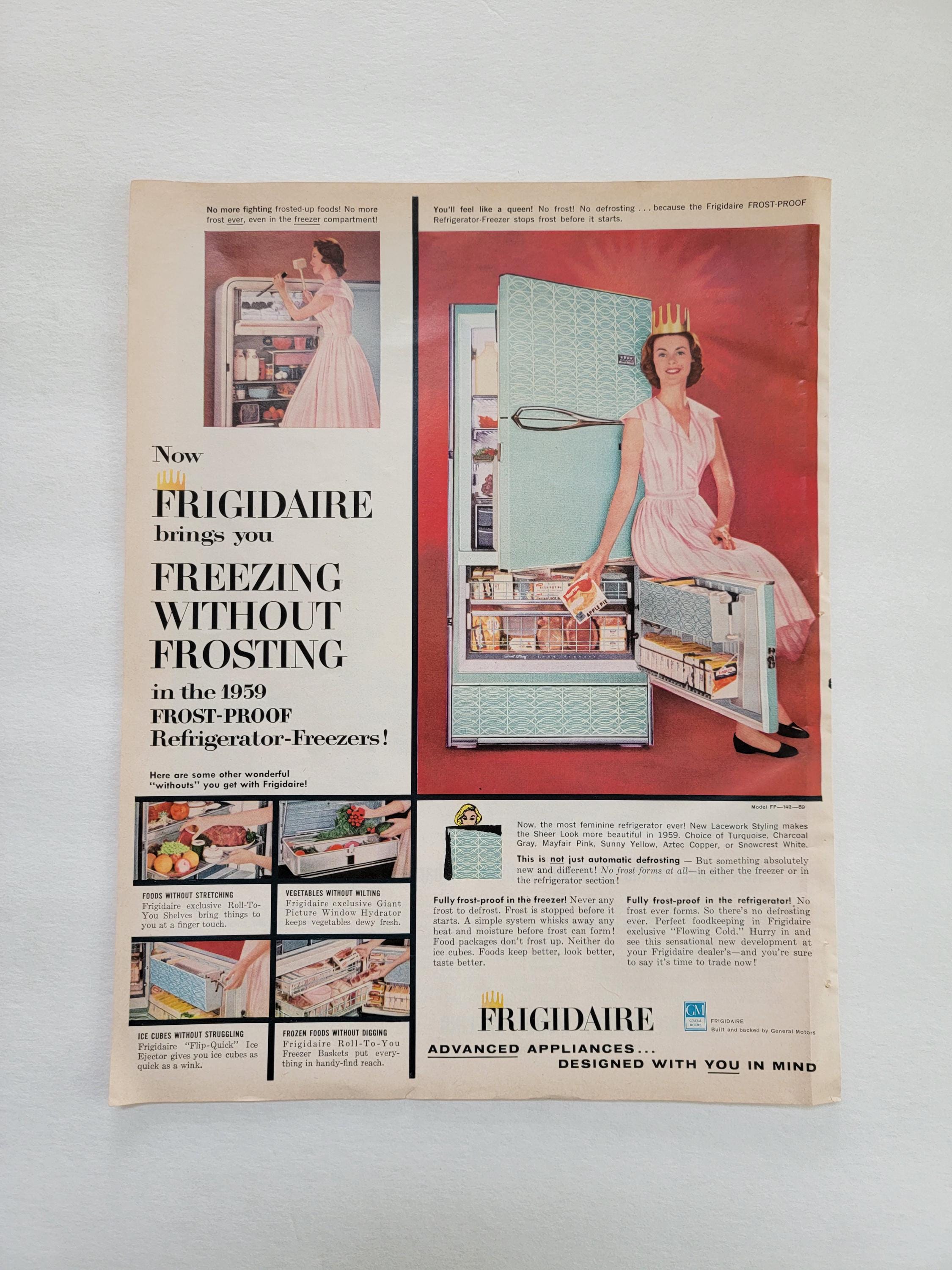 1959 Frigidaire Refrigerator Ad: Vintage Kitchen Wall Art, Retro