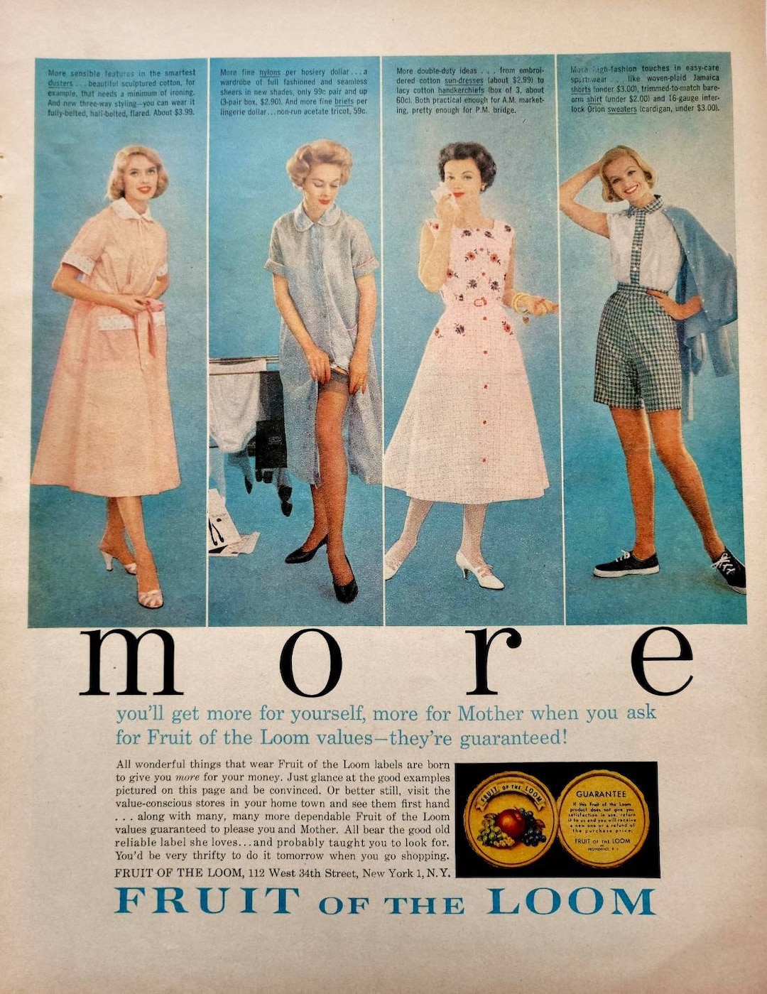 1958 Fruit of the Loom Vintage Advertisement Boutique Wall Art Bedroom