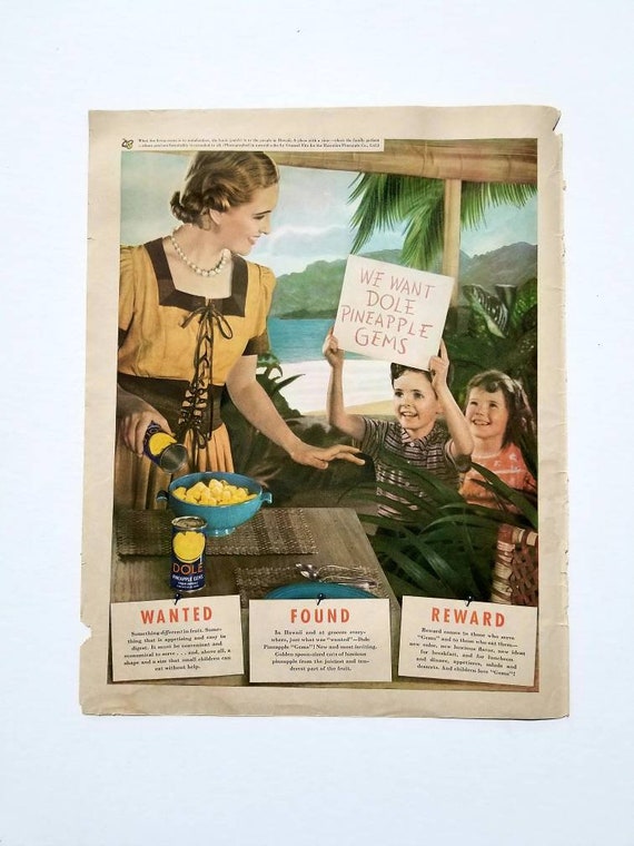 1939 Dole Pineapple Vintage Advertisement Kitchen Wall Art