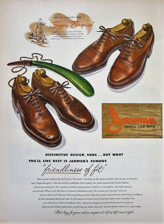 1945 Jarman Shoes Vintage Advertisement Bedroom Wall Art Mens Etsy