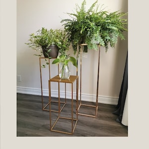 Modern Plant Stand Rectangle Stand Metal Gold Geometric Vase/Metal Frame/ Tall Stand/ Four Rod Stand/Metal Vase/ Metal Vase/Metal Riser