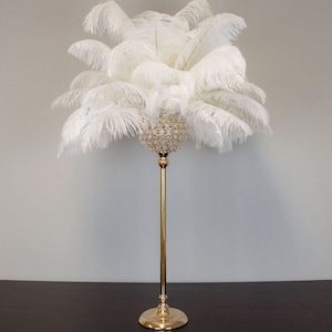 28&quot; Tall Round Globe Gold Crystal Stand Ostrich Feather Centerpiece for Great Gatsby/Wedding/Old Hollywood/Glitz and Glam themes