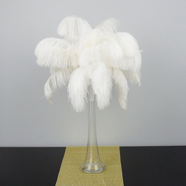 20" Tall Ostrich Feather Centerpiece Kits with Round Eiffel Tower Vase