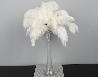 16" Tall Ostrich Feather Centerpiece Kits with Round Eiffel Tower Vase