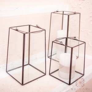 Set of 2 or 3 Black Square Lantern Glass Geometric Terrarium/ Wedding Table Decor/ Succulent Planter/Air Plants Glass Vase/Terrarium Kit/