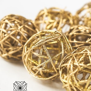 Sparkle Gold 2.5" 8pc Decorative Balls, Rustic Decor Ideas, Rustic Bawl Filler, Wicker Decoration,  Rustic Table Decor